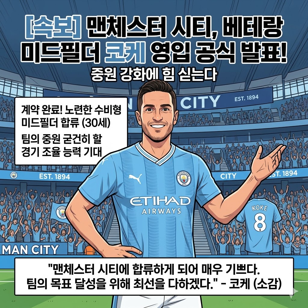 맨시티, 코케 전격 영입! 중원 장악 시동